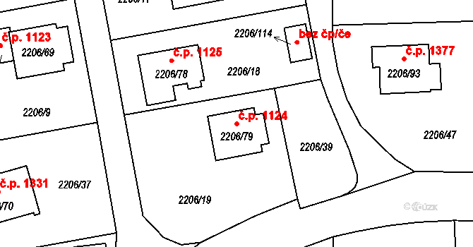 Pelhřimov 1124 na parcele st. 2206/79 v KÚ Pelhřimov, Katastrální mapa