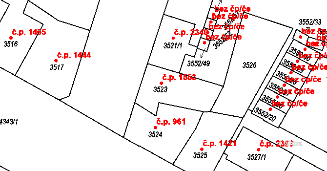 Teplice 1553 na parcele st. 3523 v KÚ Teplice, Katastrální mapa