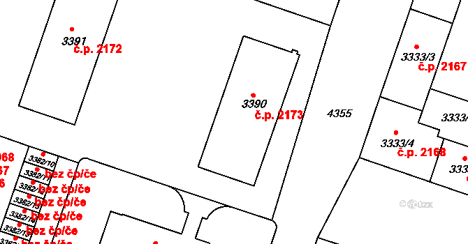 Teplice 2173 na parcele st. 3390 v KÚ Teplice, Katastrální mapa