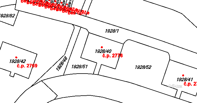 Teplice 2776 na parcele st. 1928/40 v KÚ Teplice, Katastrální mapa