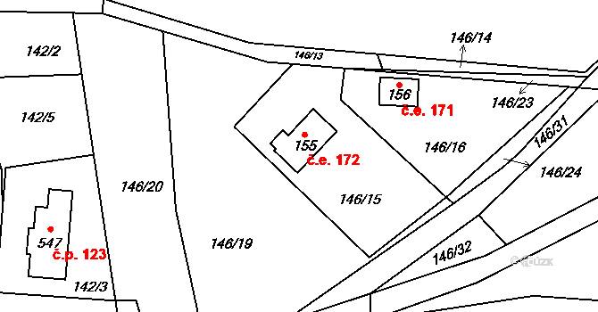 Malenovice 172 na parcele st. 155 v KÚ Malenovice, Katastrální mapa