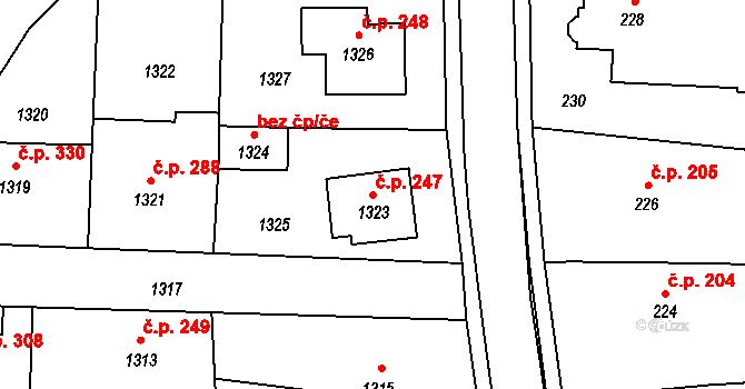 Jablůnka 247 na parcele st. 1323 v KÚ Jablůnka, Katastrální mapa