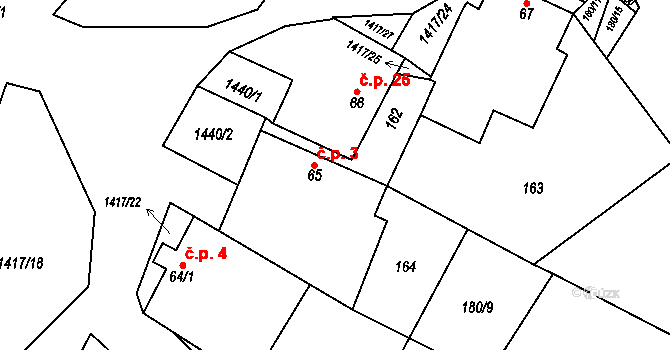 Bor 3, Suchdol nad Lužnicí na parcele st. 65 v KÚ Bor, Katastrální mapa