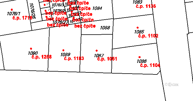 Žižkov 1051, Praha na parcele st. 1087 v KÚ Žižkov, Katastrální mapa