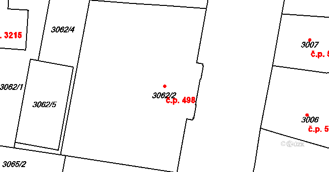 Smíchov 498, Praha na parcele st. 3062/2 v KÚ Smíchov, Katastrální mapa