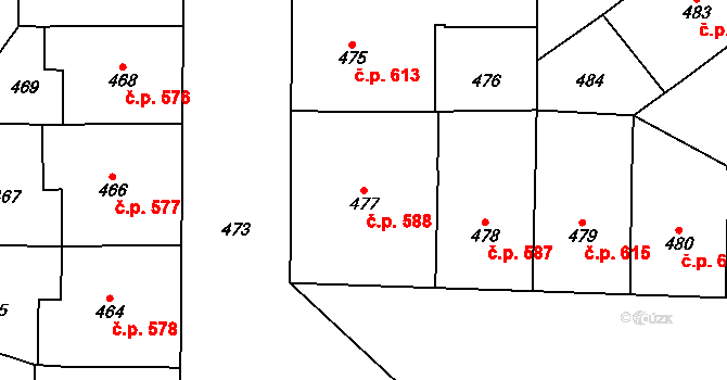 Vršovice 588, Praha na parcele st. 477 v KÚ Vršovice, Katastrální mapa