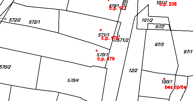 Jevišovka 179 na parcele st. 570/1 v KÚ Jevišovka, Katastrální mapa