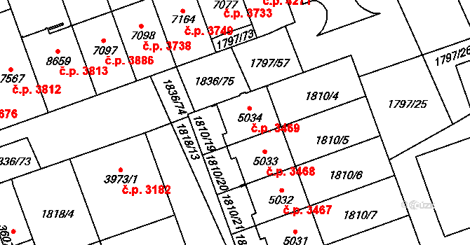 Hodonín 3469 na parcele st. 5034 v KÚ Hodonín, Katastrální mapa