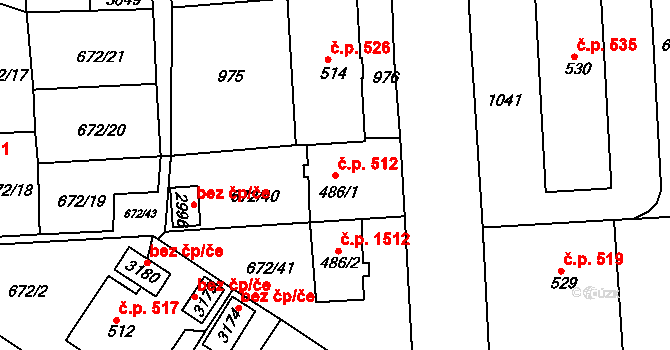 Sezimovo Ústí 512 na parcele st. 486/1 v KÚ Sezimovo Ústí, Katastrální mapa