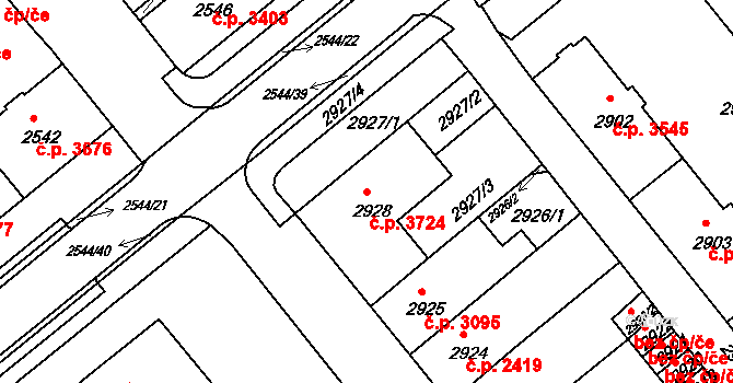 Chomutov 3724 na parcele st. 2928 v KÚ Chomutov II, Katastrální mapa