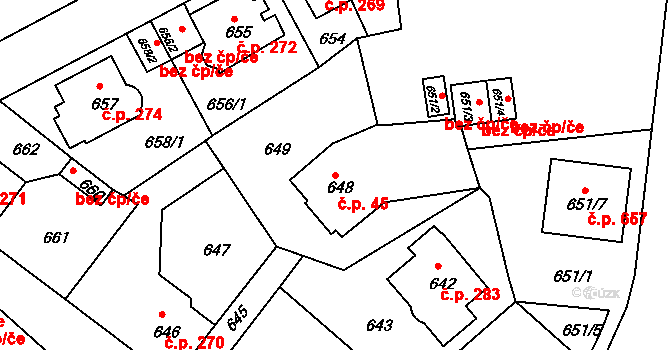 Liberec XI-Růžodol I 45, Liberec na parcele st. 648 v KÚ Růžodol I, Katastrální mapa