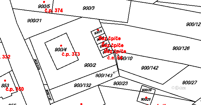 Podolí 53 na parcele st. 900/7 v KÚ Podolí u Brna, Katastrální mapa