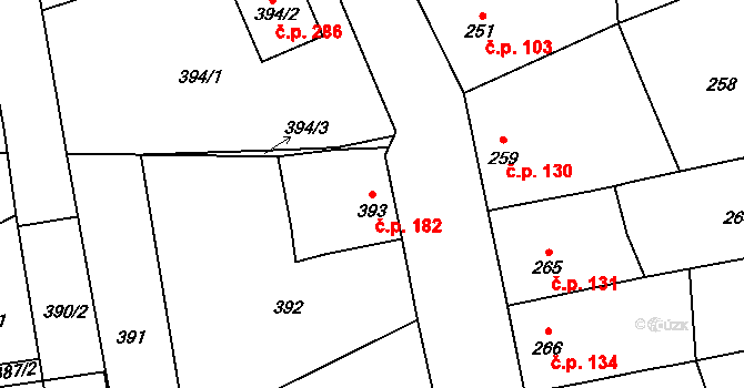 Silůvky 182 na parcele st. 393 v KÚ Silůvky, Katastrální mapa