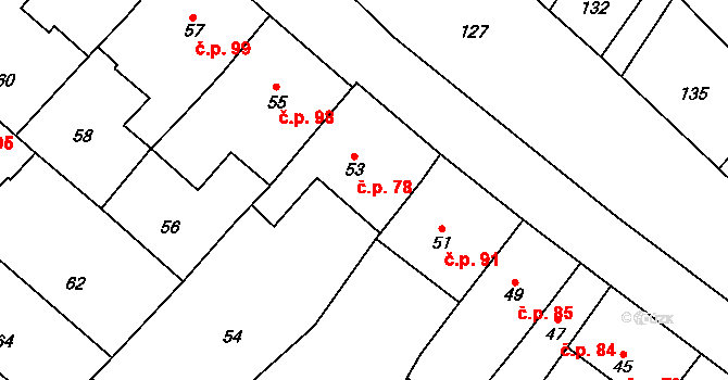 Čučice 78 na parcele st. 53 v KÚ Čučice, Katastrální mapa