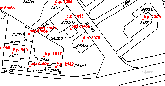 Tachov 2070 na parcele st. 2432/2 v KÚ Tachov, Katastrální mapa