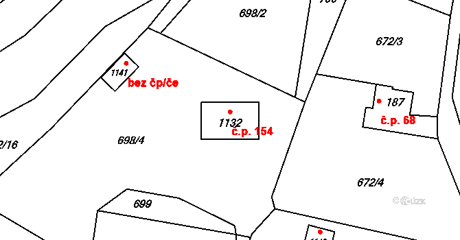 Tyra 154, Třinec na parcele st. 1132 v KÚ Tyra, Katastrální mapa