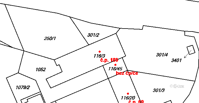 Dlouhá Ves 189, Rychnov nad Kněžnou na parcele st. 116/3 v KÚ Dlouhá Ves u Rychnova nad Kněžnou, Katastrální mapa