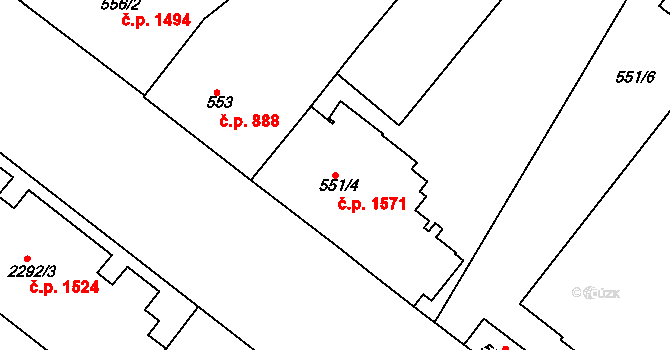 Holešovice 1571, Praha na parcele st. 551/4 v KÚ Holešovice, Katastrální mapa