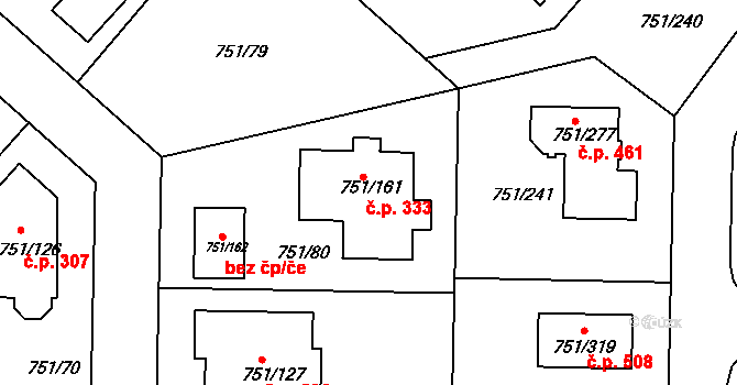 Koloděje 333, Praha na parcele st. 751/161 v KÚ Koloděje, Katastrální mapa