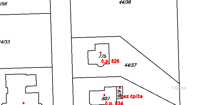 Litol 526, Lysá nad Labem na parcele st. 775 v KÚ Litol, Katastrální mapa