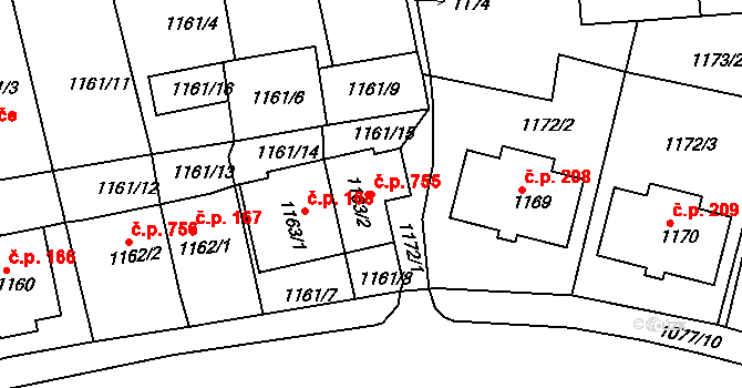 Kluč 755, Habartov na parcele st. 1163/2 v KÚ Habartov, Katastrální mapa