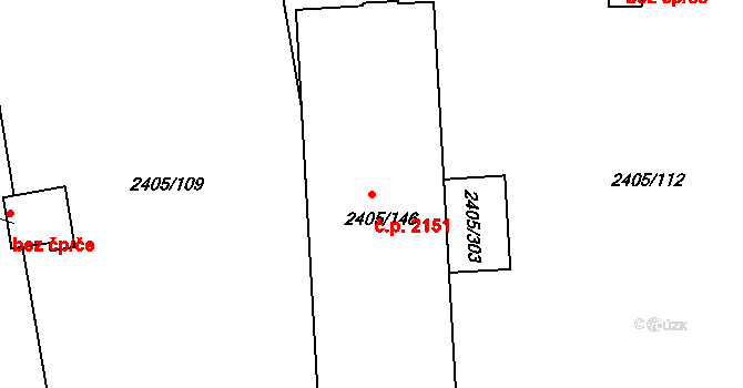 Pelhřimov 2151 na parcele st. 2405/146 v KÚ Pelhřimov, Katastrální mapa