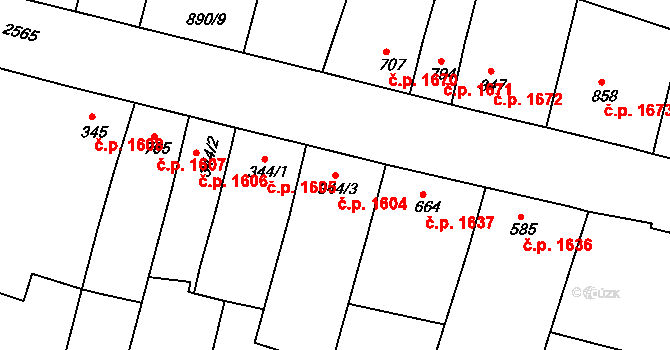 Nový Bydžov 1604 na parcele st. 344/3 v KÚ Nový Bydžov, Katastrální mapa