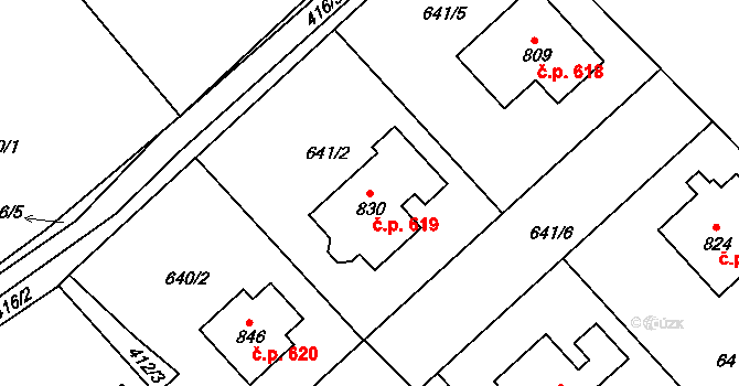 Černilov 619 na parcele st. 830 v KÚ Černilov, Katastrální mapa