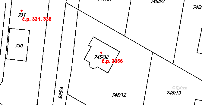 Milovice 3056 na parcele st. 745/38 v KÚ Milovice nad Labem, Katastrální mapa