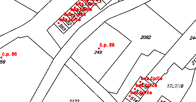 Ryžoviště 89 na parcele st. 249 v KÚ Ryžoviště, Katastrální mapa