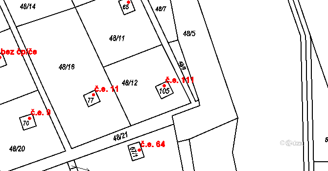 Lhotky 111, Kramolna na parcele st. 105 v KÚ Lhotky, Katastrální mapa