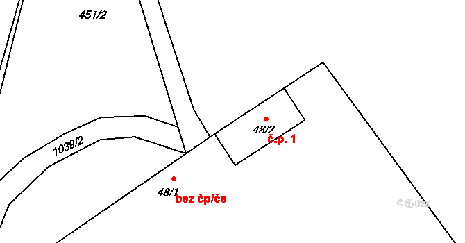 Jiřetice 1, Neustupov na parcele st. 48/2 v KÚ Jiřetice u Neustupova, Katastrální mapa