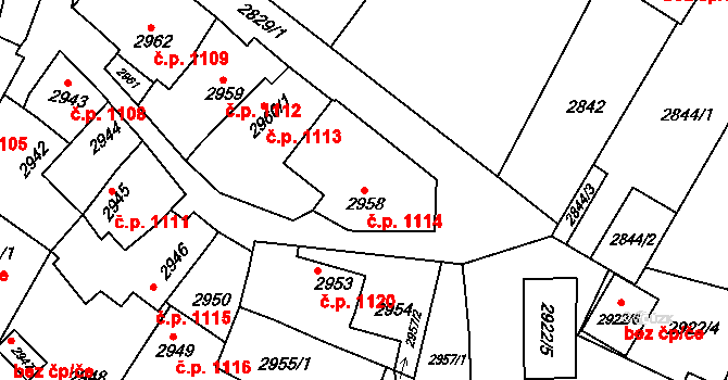 Rakšice 1114, Moravský Krumlov na parcele st. 2958 v KÚ Moravský Krumlov, Katastrální mapa