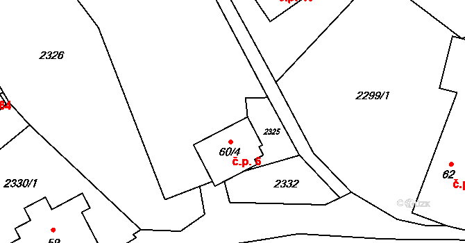 Řimovice 6 na parcele st. 60/4 v KÚ Řimovice, Katastrální mapa