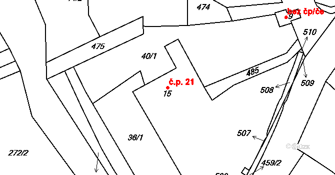Divišov 21, Bystřice nad Pernštejnem na parcele st. 15 v KÚ Divišov, Katastrální mapa