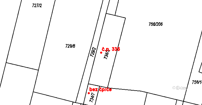 Opatovice 34094580 na parcele st. 734/3 v KÚ Opatovice u Rajhradu, Katastrální mapa