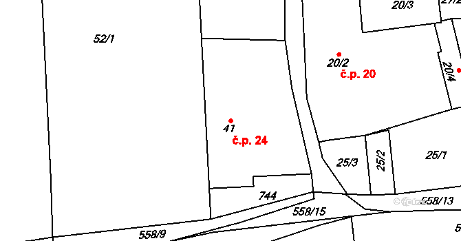 Podolí II 24, Předotice na parcele st. 41 v KÚ Podolí II, Katastrální mapa