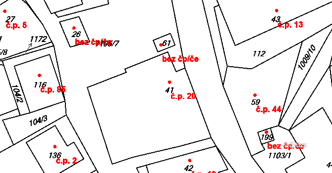 Sklené nad Oslavou 20 na parcele st. 41 v KÚ Sklené nad Oslavou, Katastrální mapa