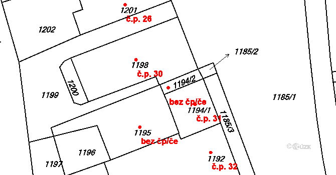 Zruč nad Sázavou 38301580 na parcele st. 1194/2 v KÚ Zruč nad Sázavou, Katastrální mapa