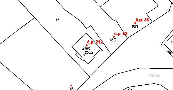 Racková 212 na parcele st. 256/1 v KÚ Racková, Katastrální mapa