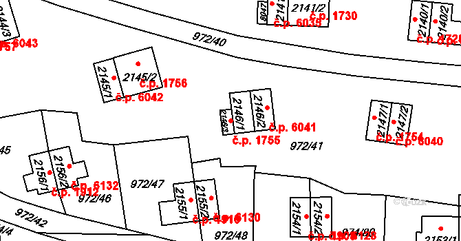 Zlín 1755 na parcele st. 2146/1 v KÚ Zlín, Katastrální mapa