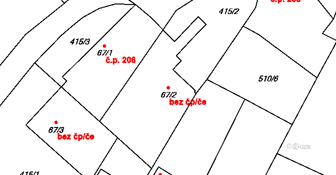 Bašť 41940580 na parcele st. 67/2 v KÚ Bašť, Katastrální mapa