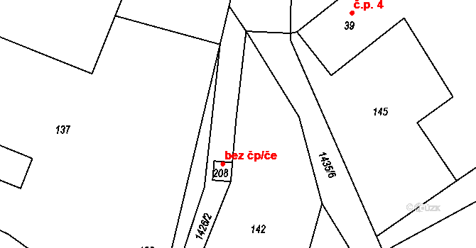 Měcholupy 42188580 na parcele st. 208 v KÚ Velká Černoc, Katastrální mapa