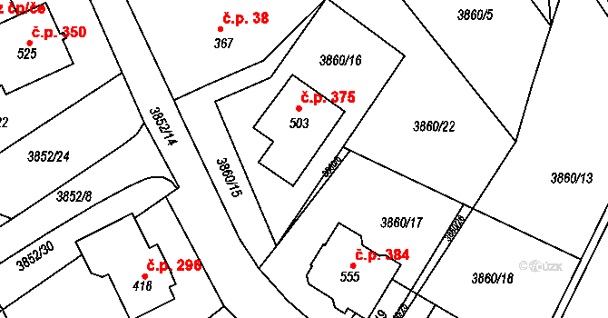 Záhorovice 375 na parcele st. 503 v KÚ Záhorovice, Katastrální mapa