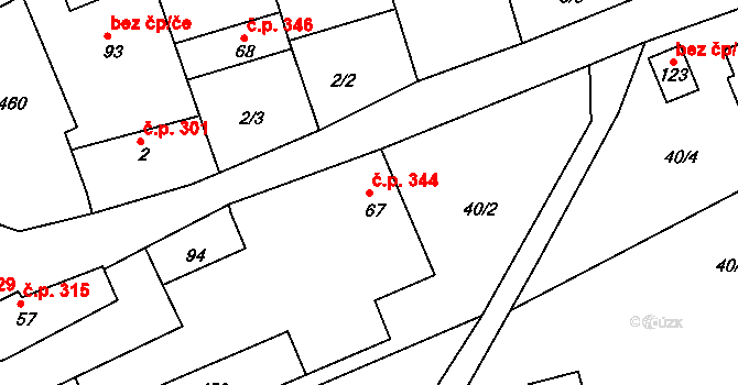 Javorovec 344, Mistřice na parcele st. 67 v KÚ Javorovec, Katastrální mapa