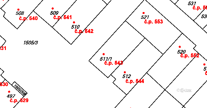 Ostrožské Předměstí 543, Uherský Ostroh na parcele st. 511/1 v KÚ Ostrožské Předměstí, Katastrální mapa