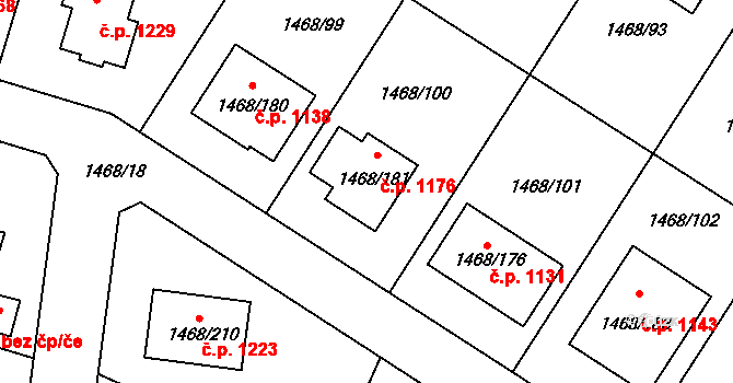 Pečky 1176 na parcele st. 1468/181 v KÚ Pečky, Katastrální mapa
