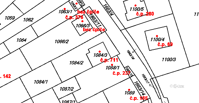 Drnovice 711 na parcele st. 1084/3 v KÚ Drnovice u Vyškova, Katastrální mapa