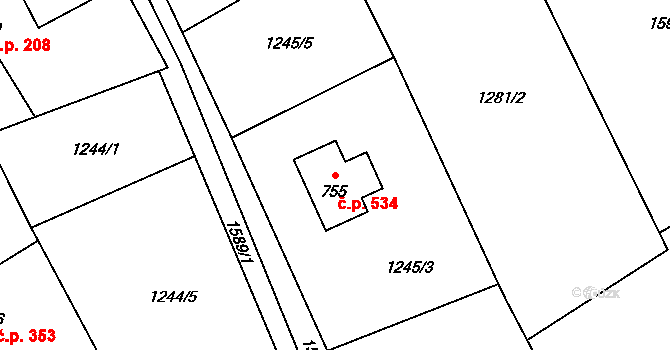 Libhošť 534 na parcele st. 755 v KÚ Libhošť, Katastrální mapa