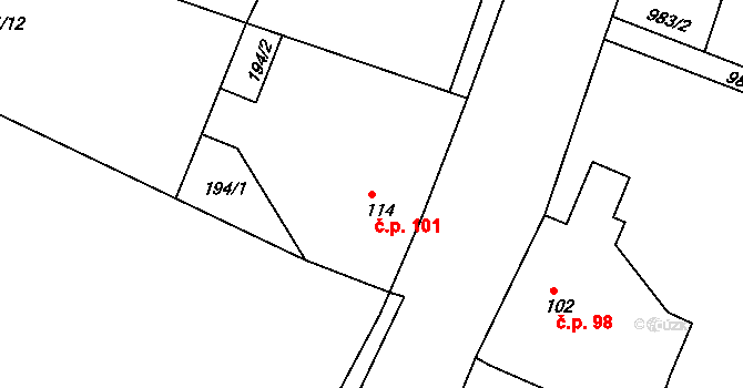 Čimelice 101 na parcele st. 114 v KÚ Čimelice, Katastrální mapa